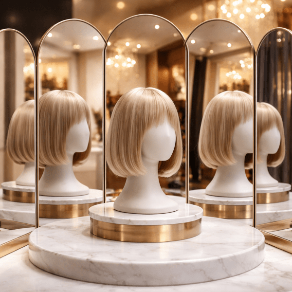 blog combien coute une perruque - perruque devant plusieurs miroirs pour demontrer les differentes facettes du marche