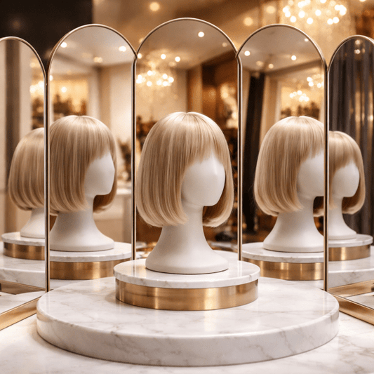 blog combien coute une perruque - perruque devant plusieurs miroirs pour demontrer les differentes facettes du marche