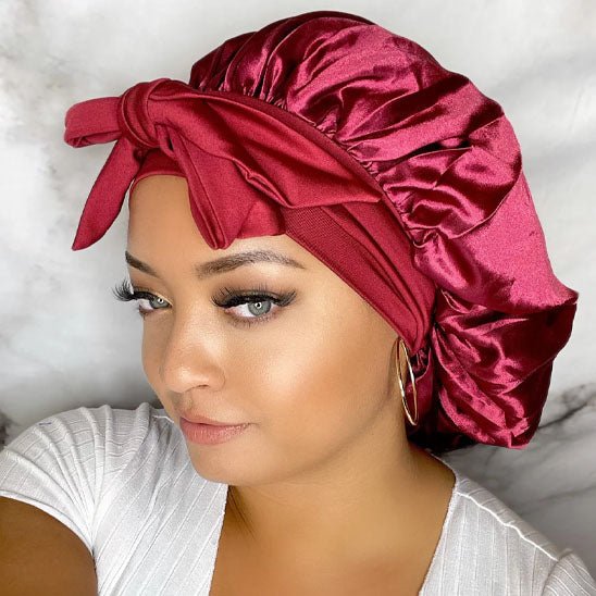 bonnet en satin moonwrap bordeau