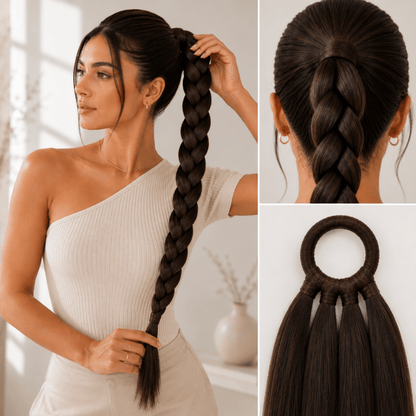 Femme avec une longue tresse et en caméo le rendu final et l'illustration de la bande élastique