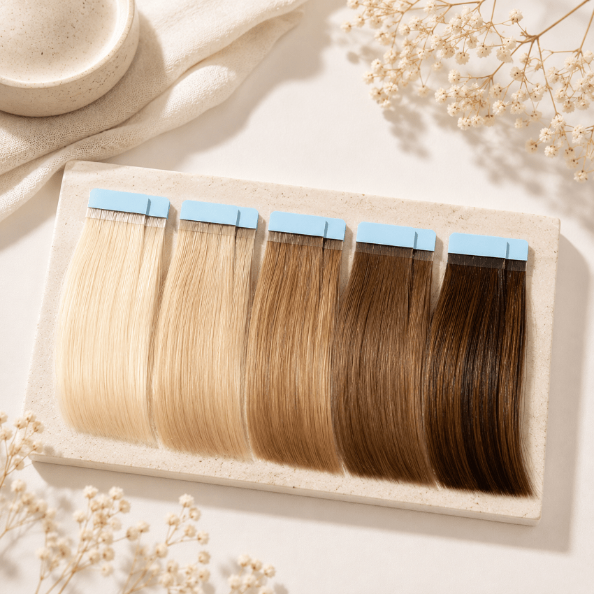 Présentation des cinq couleurs d'extensions adhésives