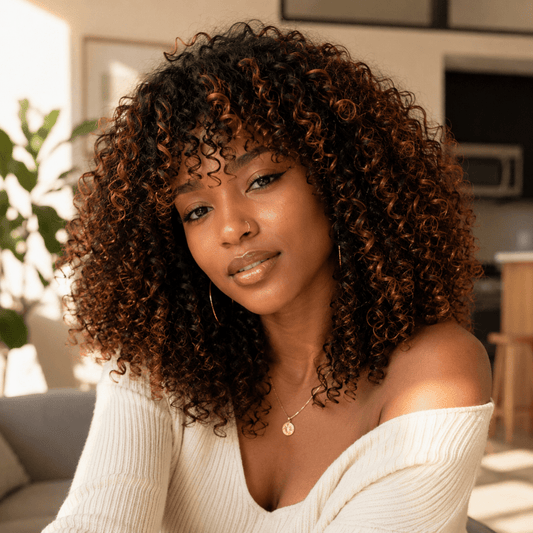 perruque femme afroglow noir cuivré