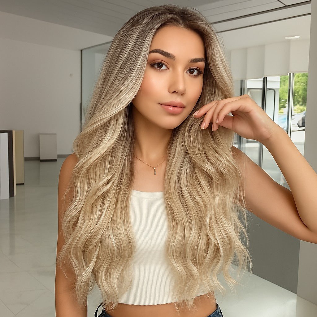 perruque blonde goldenhalo variante blond balaye