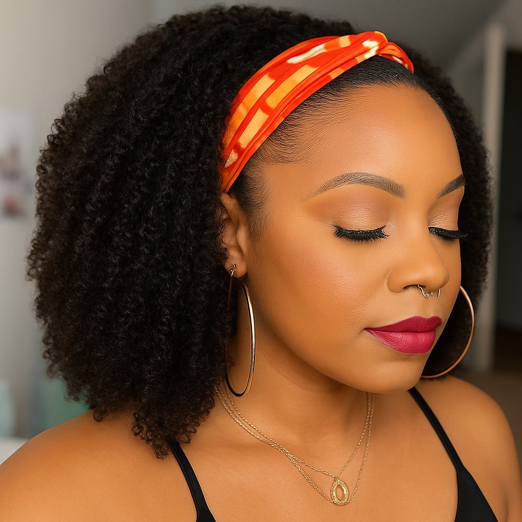 perruque cheveux naturels afroluxe bandeau couleur orange