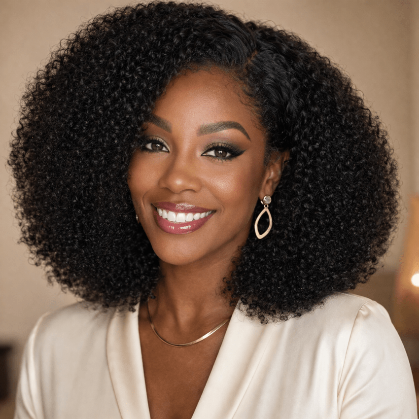 Femme portant la perruque afro lors d'une sortie chic