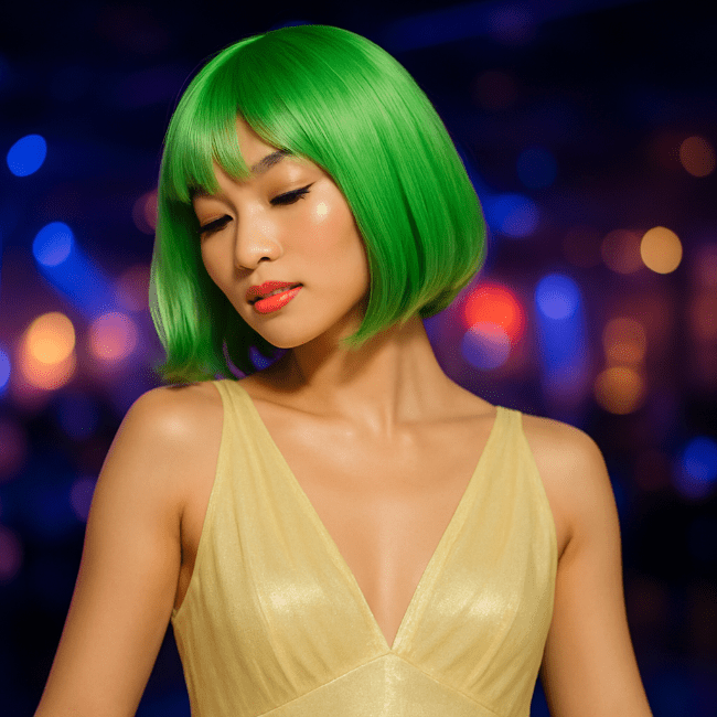 perruque femme mecheup vert lime