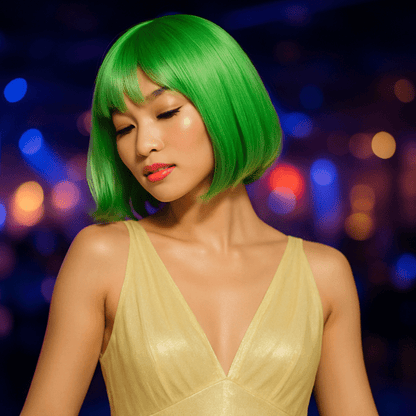 perruque femme mecheup vert lime