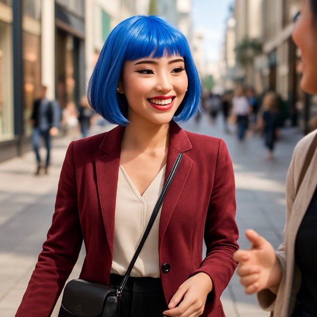 perruque femme mecheup bleu royal