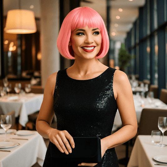 perruque femme mecheup rose pastel